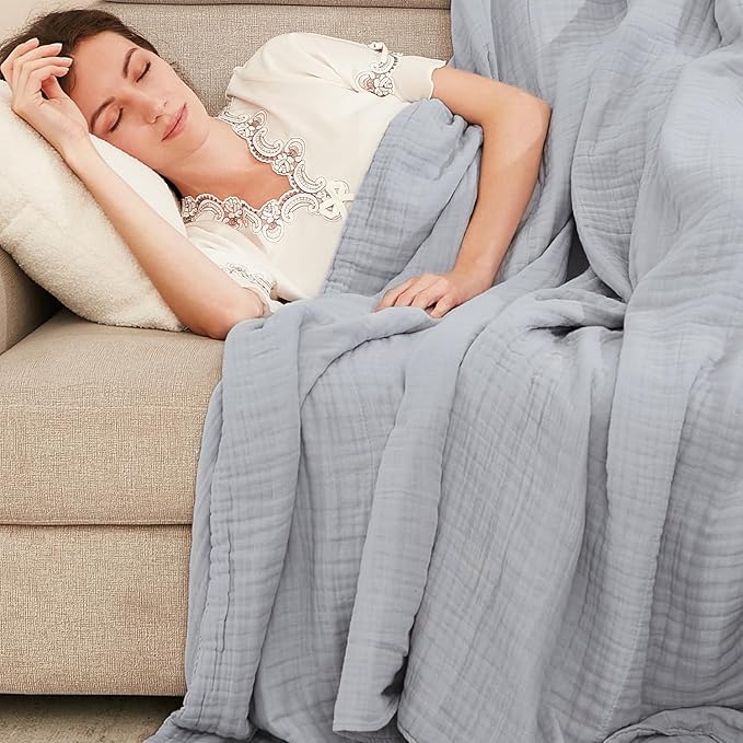 EMME Cotton Muslin Blanket King Size - Soft, Breathable Layering Blanket, 108"x90", Lightweight Gauze, All Season, Light Grey