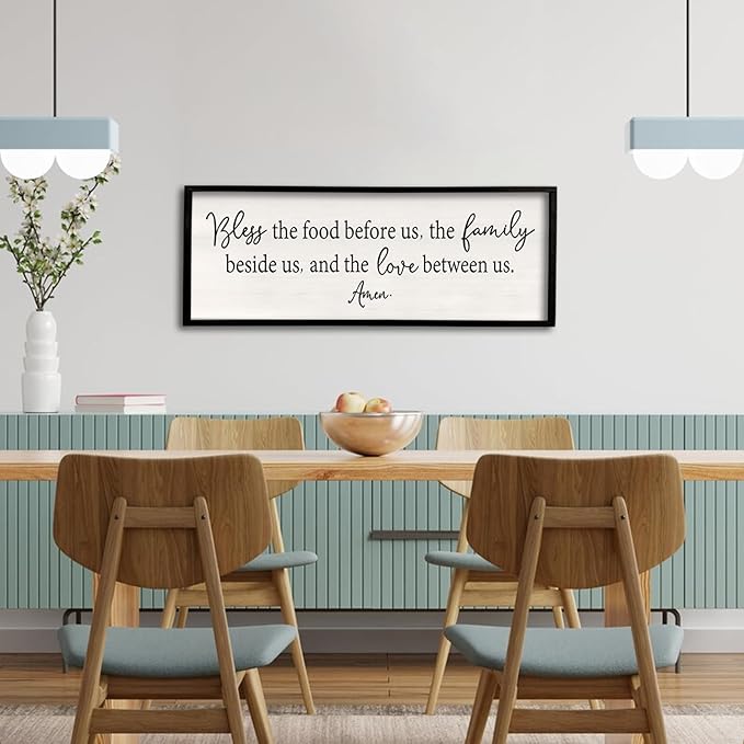 Bless the Food Before Us Sign Wall Decor 40"X15" Large Farmhouse Dining Room Wall Decor Framed Wood Rustic Home Wall Art Kitchen Decoration (Black)