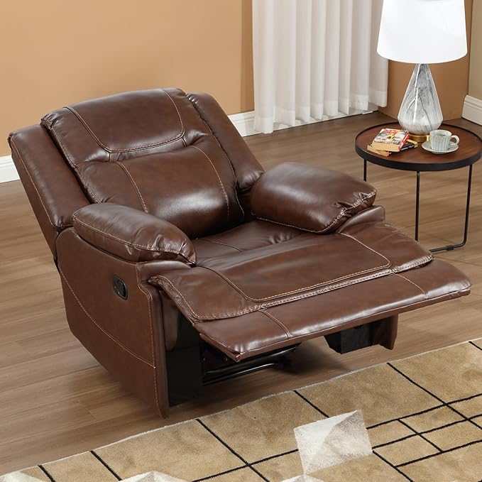 EBELLO Genuine Leather Manual Recliner Chair, Reclining Sofa Chair Couch for Living Room, Bedroom Furniture, Meeting Room, Brown