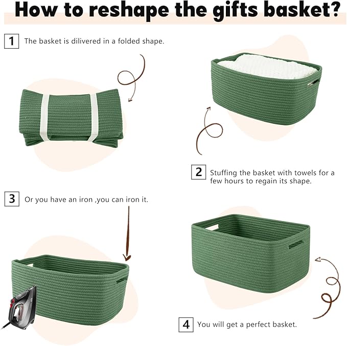 OIAHOMY Storage Basket for Shelves, Closet Cube Storage Bins Baskets for Clothes Blanket Towels, Baby Nursery, Toy Baskets Box, Woven Rope Basket, 17.72*12.99*7.87 IN, 2 Packs Olive Green