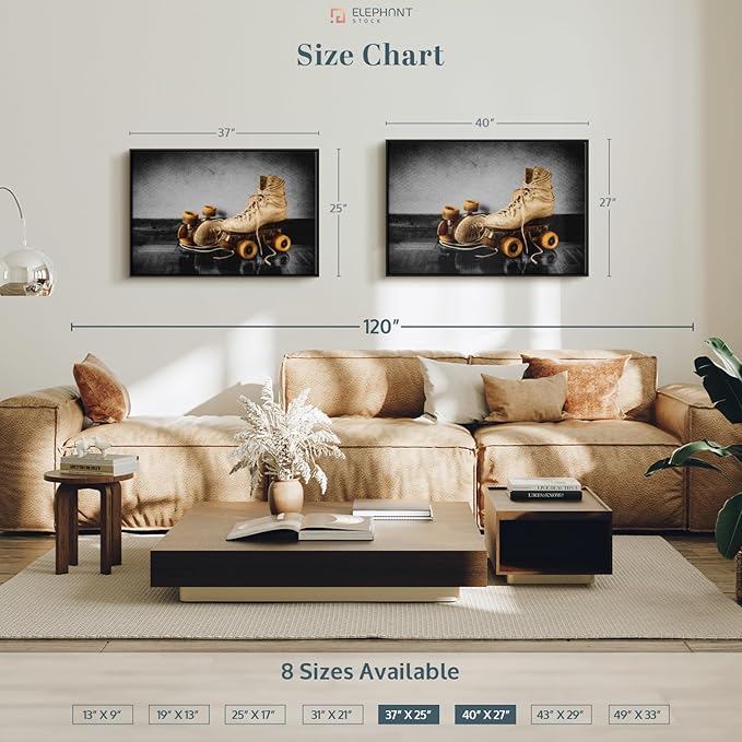 ElephantStock Vintage Skates Pop Wall Art - Horizontal Framed Canvas - 1-Piece Living Room Wall Decor - Sport Photography Canvas Print - Beige and Black Decor for Wall - 40" X 27"