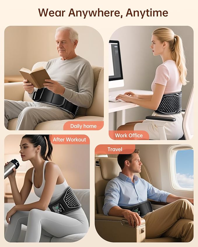 Lower Back Massager with Heat, Heating Pad for Back Pain Relief, Wrap Around Heating Pad with 4 Heat 3 Vibration, Adjustable Size, Touchscreen Control, Gifts for Women Men Mom Dad