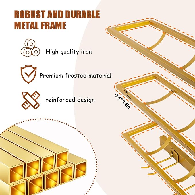 20 Bottle Wall Mount Wine Rack with Wine Glass Holder, Metal Wine Wall Rack, Wall Racks for Wine Bottles Display and Storage, Hanging Bottle Organizer for Living Dining Room Wine Cellar Bar (Gold)