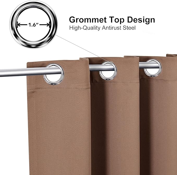 ChrisDowa Small Window Curtains 50 inches Long for Bedroom - Grommet Short Thermal Insulated Room Darkening Curtains for Kitchen (2 Panels, Cappuccino, 29 x 50 Inch)