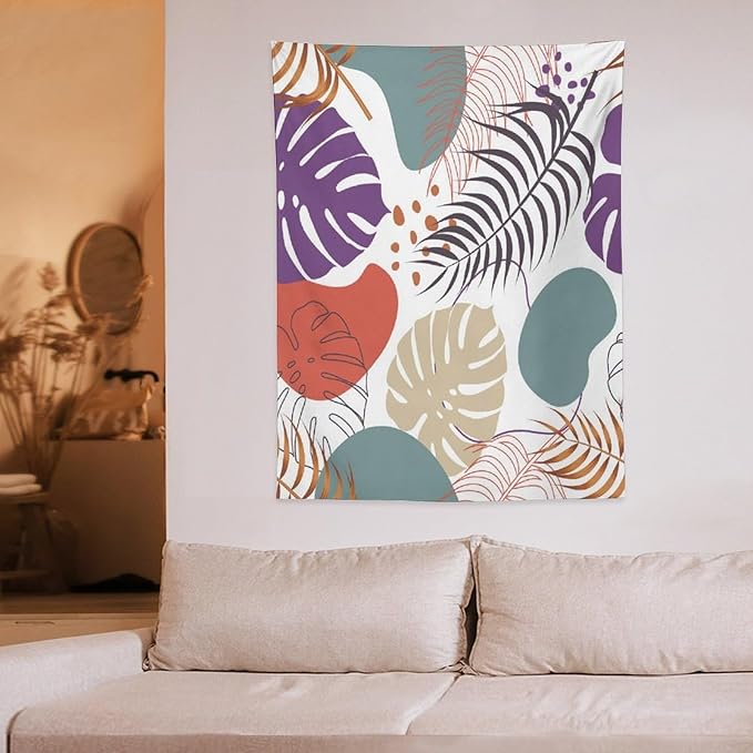 ICMOLYYENLO Tropical Green Leaves Tapestry, Exotic Leaves Beautiful Bedroom Wall Hanging, Floral Poster Blanket for Bedroom Living Room Dormitory Apartment 50x60 Inch