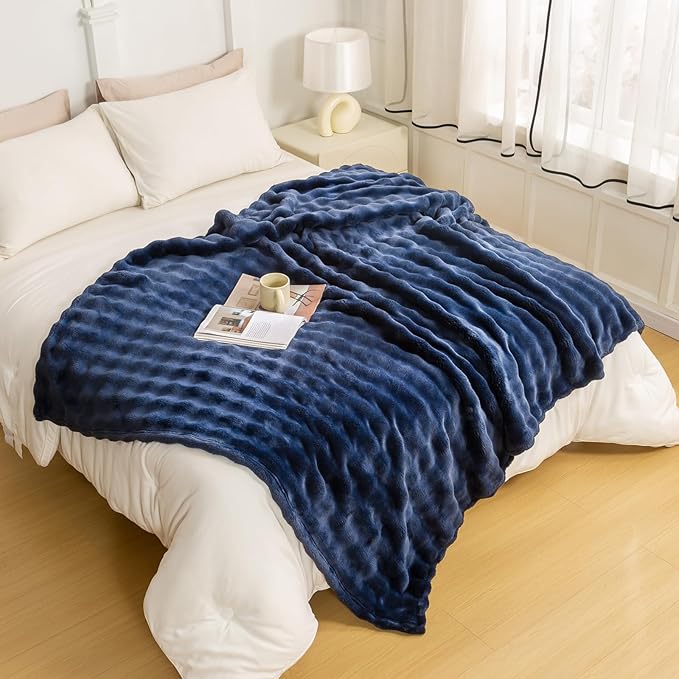 YUSOKI Luxury 3D Bubble Throw Blanket 2lb,All Ages,Home Decoration, (Navy,50 * 60inches)