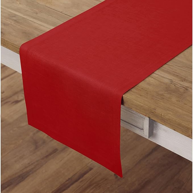 Solino Home Linen Red Table Runner 60 Inches - 100% Pure Linen Small Table Runner 14 x 60 Inch Ideal for Dresser and Coffee Tables - Fete