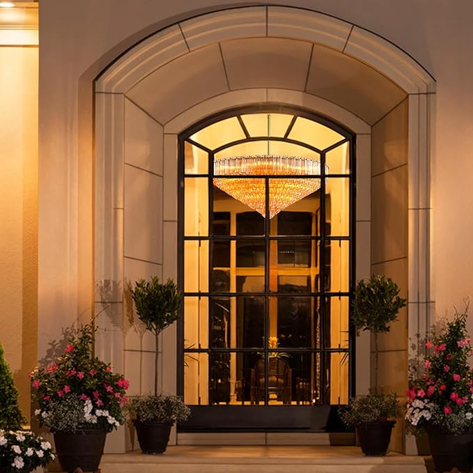 30" Modern Dining Room Chandeliers, 13-Light Amber Crystal Chandeliers, Dimmable Blown Glass Chandelier for Living Room, Round Glod Large Chandelier for High Ceiling, Bedroom, Entryway, Staircase