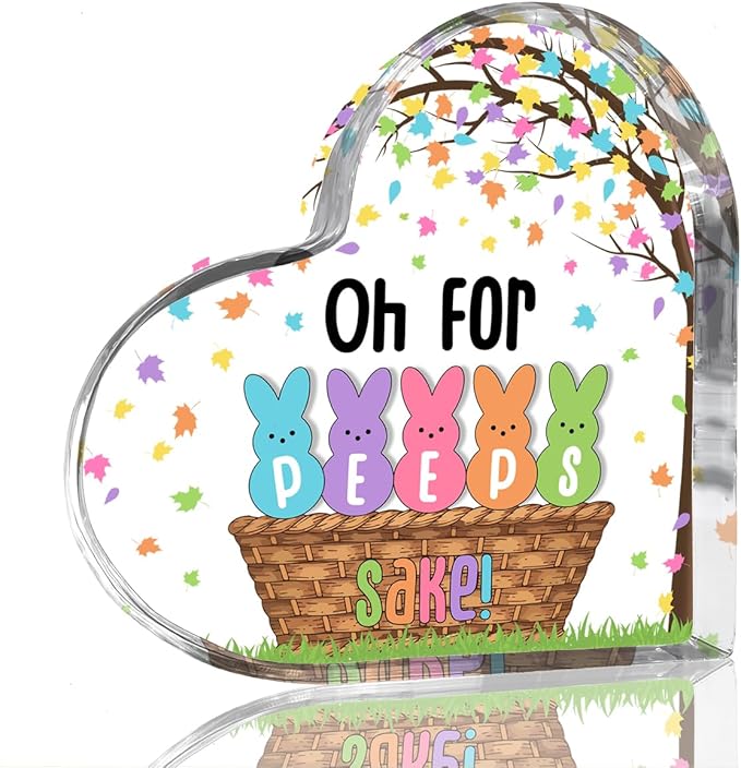 Funny Easter Bunny Decor Desk Decor Acrylic Heart Sign Easter Decorations Easter Gift Acrylic Heart Plaque Box Sign for Home Farmhouse Kitchen Bathroom Shelf Table Decoration Oh for Peeps Shake Sign