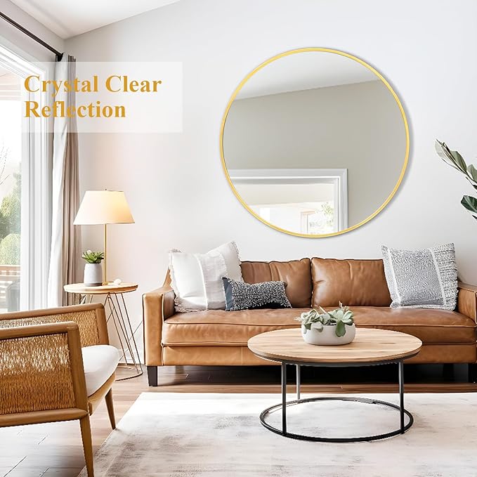 Fabuday Large Round Mirror for Wall 36 Inch Gold - Huge Circle Mirror Bathroom, Living Room, Bedroom, Hallyway, Matte Frame Metal Mirrors