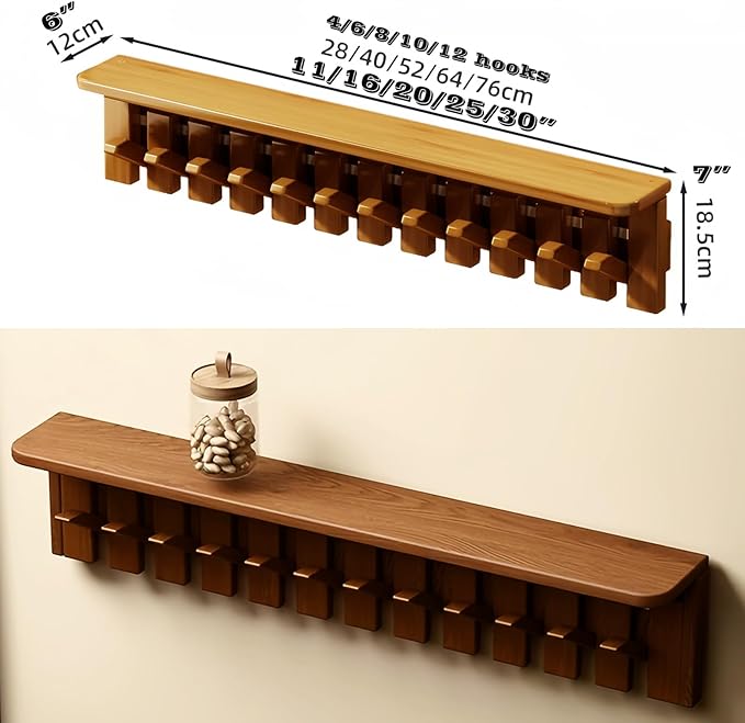 Wall Mounted Piano Key Hanger | Flip Style Hook | Entrance Wall Art Hook, Made of Oak Wood (3 Times Painted, 4 Times Polished) (Tray Walnut, 4Hooks)