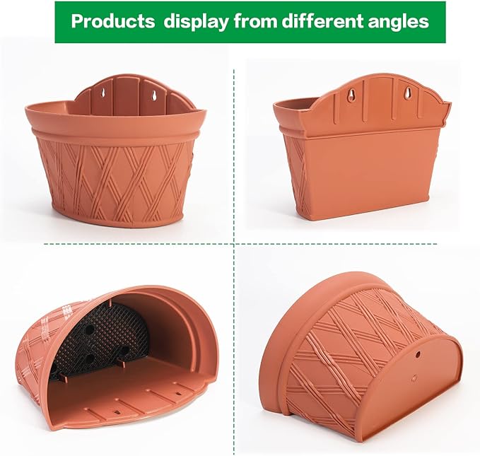 Sungmor Wall Hanging Planters,11.5 Inch Hanging Flower Pots for Railing Fence - Indoor Outdoor Balcony Wall Hanging Basket, Plastic Plant Pot Container - Half Round & 3PC Pack & Brick Red