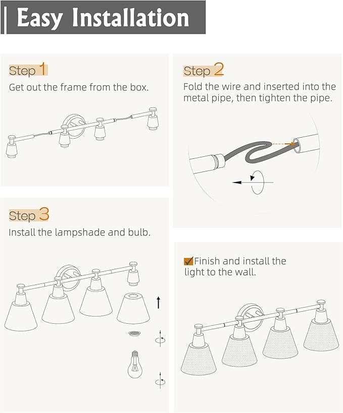 FEMILA Vanity Lights, 4-Lights Bathroom Light Fixtures Over Mirror, Antique Brass Wall Sconces Lamp with Hammered Metal Shade Finish, 4FG59B-4W BG