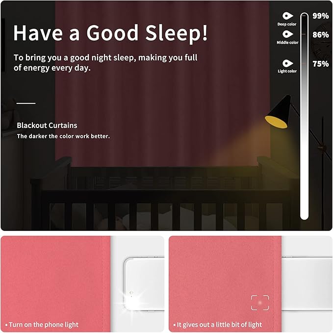 Easy-Going Blackout Curtains for Bedroom, Solid Thermal Insulated Grommet and Noise Reduction Window Drapes, Room Darkening Curtains for Living Room, 2 Panels(42x72 in, Pink)