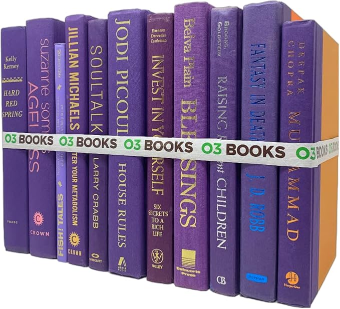 Curated Decorative Books Hardcover Décor Books For Home Décor, Choose Color, Interior Design, Office, Wedding Display, Instant Library, or Staging (Three Feet, Purple)