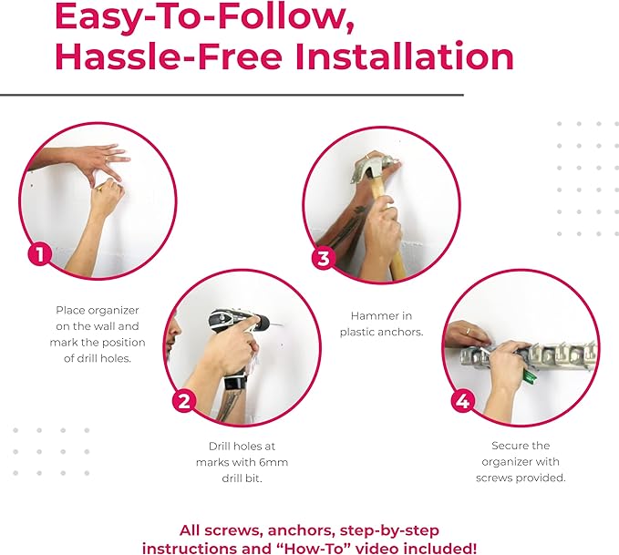 Broom Holder Wall Mount and Garden Tool Organizer, Closet Storage, Kitchen Rack, Home Organization and Garage Organizer for Rake or Mop Handles Up to 1.25-Inches, Hanger Plus 6 Hooks (BEIGE, 1 PACK)