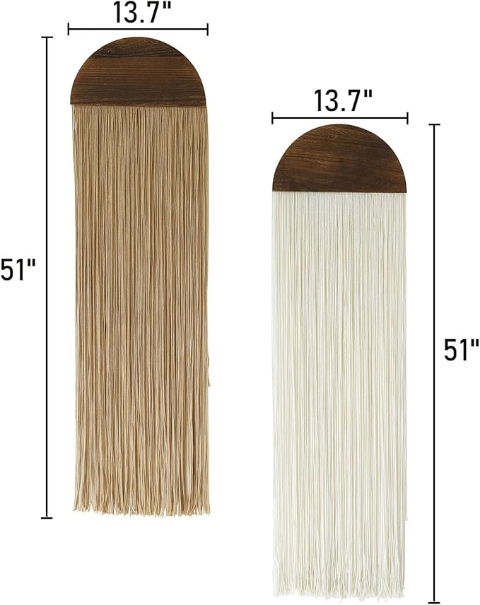 Flber 2 Pcs Macrame Wall Hanging Boho Wall Decor Handmade Macrame Art Tapestry Wedding Macrame Backdrop 13.7" W x 51" L For Living room Bedroom Headboard Decor