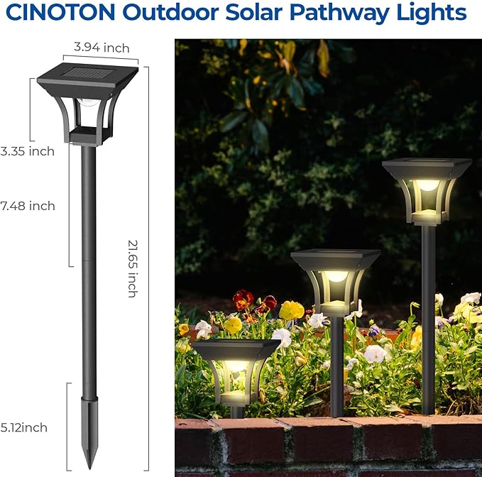 CINOTON 6 Pack RGBCW Solar Pathway Outdoor Lights, 3 Lighting Modes Solar LED Garden Light, IP65 Waterproof Outside Solar Powered Landscape Lighting for Patio Walkway Yard Driveway RGB/Warm/Cold White