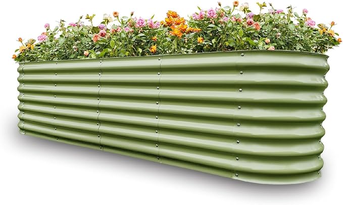 Gardmax Galvanized Raised Garden Bed, Lightweight Planter Boxes Outdoor with Easy Assembly, Large Garden Bed for Vegetables, Fruits, Flower Light Green 8x2x1.8FT