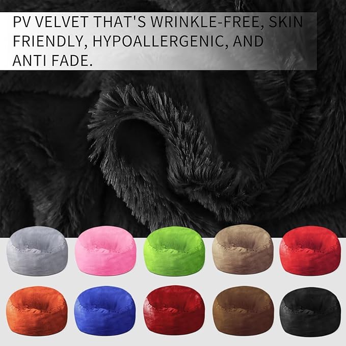 Bean Bag Chair for Adults 6FT,Soft Removable Cover for Teens/Girls Bedroom,Fluffy Giant Round Floor Beanbag Lounger Chairs (No Filler,Black)