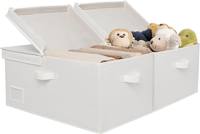 GRANNY SAYS Fabric Storage Bin with Lid, Decorative Storage Boxes, Basket for Shelves, Closet Storage Bins, Large Storage Bins for Clothing, Jumbo, Ivory, 2-Pack