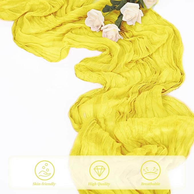 6 Pack Yellow Cheesecloth Table Runner 20 x 120 Inch Long Rustic Gauze Cheese Cloth Table Runner for Wedding 10FT Bridal Baby Shower Table Decorations Boho Fabric Sheer Birthday Party Table Decor