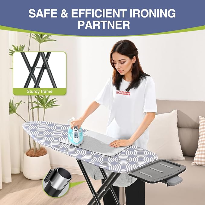 APEXCHASER Ironing Board, Full Szie Iron Board with Iron Rest,Height Adjustable,Extra Thick Heat Resistant Cover with Sleeve Board 15x45 Blue