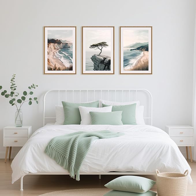 Celestdeco Amalfi Coastal Seascape Framed Canvas Wall Art Set, Summer Ocean Wall Decor, Southwestern Beach Wall Painting, Ocean Seascape Art Prints for Living Room, Bedroom, Dining Room - 24"x36"x3