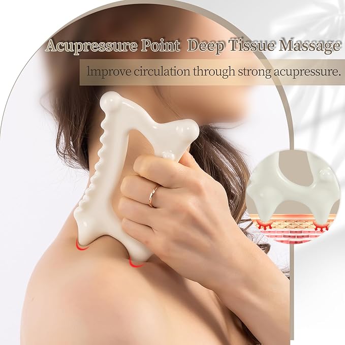 Ceramic Gua Sha Massage Tool, Advanced Face&Body Gua Sha Tools Skin Care for Mother Women Men, Korean Gua Sha Facial Tools (Dual Row of Massage)