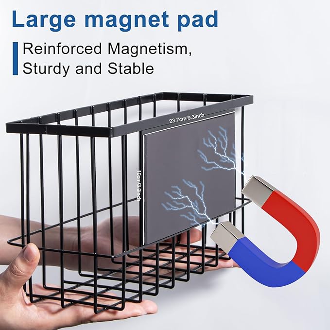 dedoot Magnetic Holder Locker 14.1"x 3.9"x 7" Strong Magnetic Black Mesh Holder Magnetic Basket Organizer Shelf Rack for Whiteboard,Fridge, Sponge, Recipe, Beverage,Refrigerator,Office File Foil