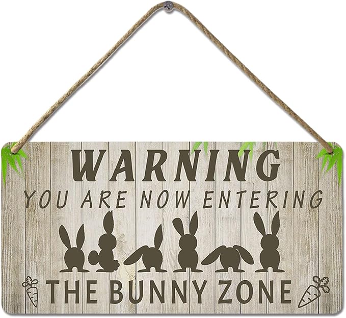 Easter Rabbit Sign Funny Bunny Wall Art Decor Rustic Bunny Wood Signs for Home Decorations Rabbit Lover Gifts for Women The Bunny Zone Sign 12x6 Inch
