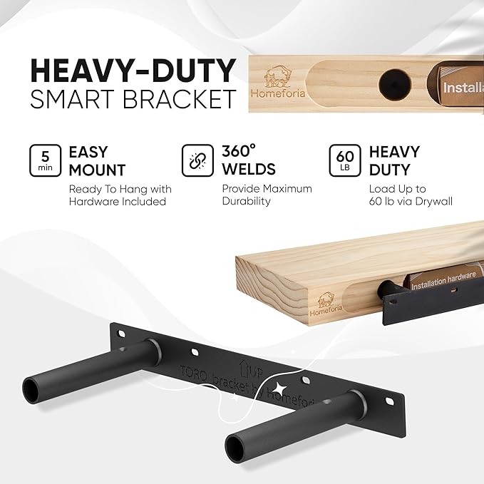 Homeforia Black Floating Shelf 18 inch, High End Solid Real Wood 18inch Bathroom Floating Shelves for Wall Mounted, Black Wooden 18in Floating Shelves, Heavy Duty Bracket, 18 X 6.5 X 1.75 in, Set of 3