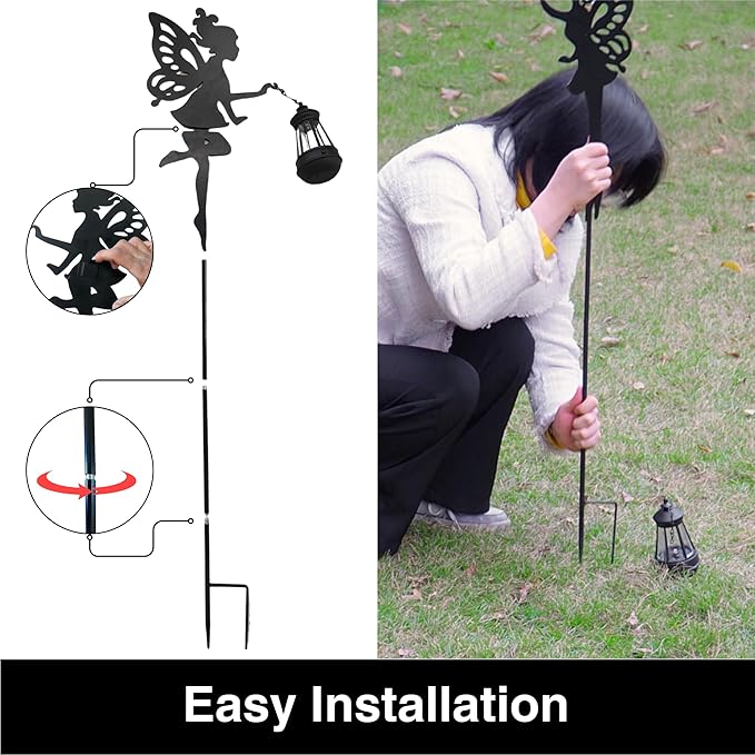 Fairy Garden Accessories Lawn Ornaments 1 Pair - Solar Lights Halloween Decorations Outdoor Garden Statue, Metal Stakes Decorative Figurines for Yard Decor, Patio (Type A Color-Shifting Lighting)