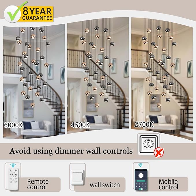 Farmhouse Crystal Chandelier, Luxury Hanging Lights High Ceiling Pendant Lighting for Foyer Staircase 32 Lights Black and Gold Dimmable 2700k-6000k