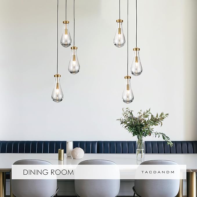 3-Light Raindrop Pendant Light Fixtures, Brass Glass Pendant Lighting, Teardrops Modern Hanging Light for Entryway Foyer Kitchen Island Dining Living Room Hallway