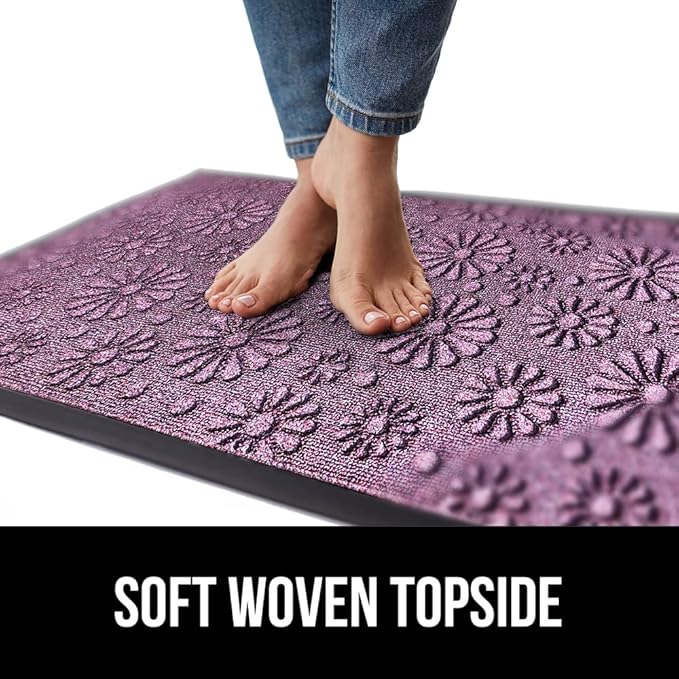 GORILLA GRIP 100% Waterproof All-Season WeatherMax Doormat, Durable Natural Rubber, Stain and Fade Resistant, Low Profile, Indoor Outdoor Door Mats, Easy Clean Entry Mat, 17x29, Purple Confetti Daisy