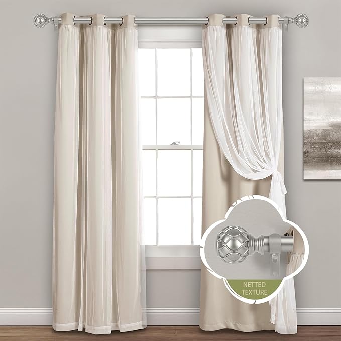 Silver Farmhouse Curtain Rods for Windows:Heavy Duty Adjustable Curtain Rod for Bedroom Living Room,Boho Decorative Rustic Drapery Rods with Vintage Coastal Finial,Antique Silver 2 Pack 36-88"