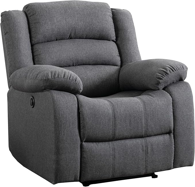 EBELLO Classic Power Recliner Chair, Oversized Electric Reclining Chair with Overstuffed Cushion and Back, Soft Fabric Adults Single Recliner Sofa for Living Room, Grey