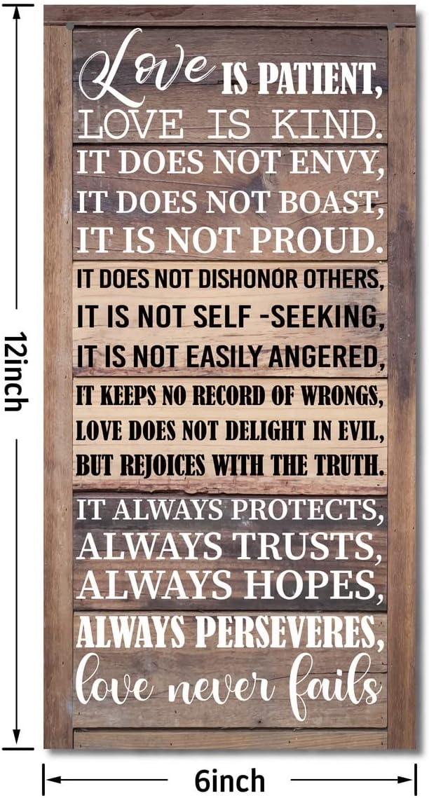1 Corinthians 13:4-8 Inspirational Hanging Wood Decor Sign, Printed Wood Sign, Love is Patient, Love is Kind Quote, Hanging Bible Verses Woods Wall Signs, Rustic Home Decor Signs, Christian Gift