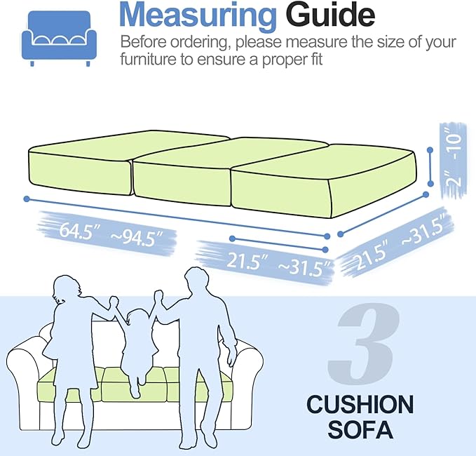 Couch Cushion Covers Individual Large Super Stretch Chenille (Softer Version) Sofa Cushion Covers, Couch Seat Covers Couch Slipcovers Furniture Protector (3PC, Green)