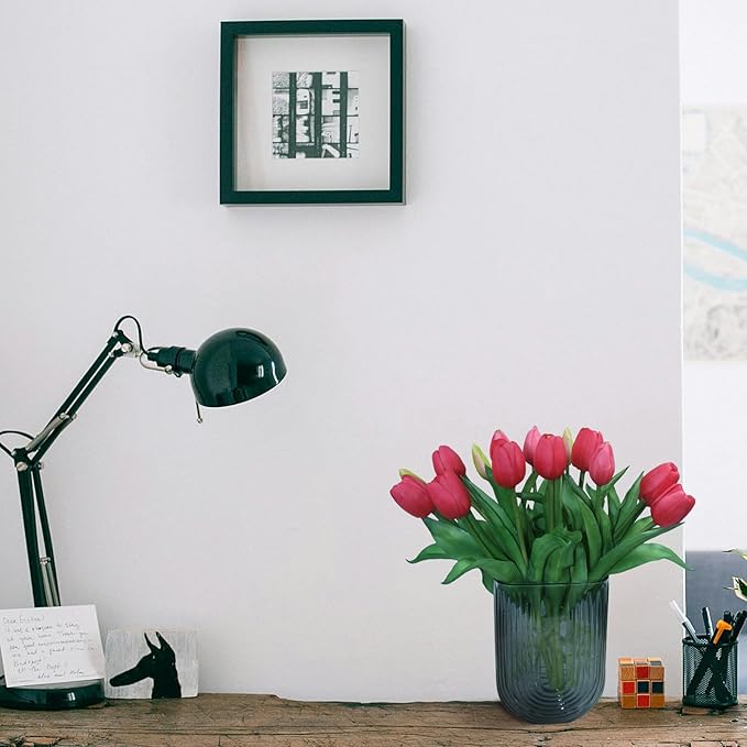 15pcs Artificial Tulips Flowers, Fake Tulips Real Touch, Faux Latex Bouquets, for Party Wedding Home Room Decoration (Rose Red)