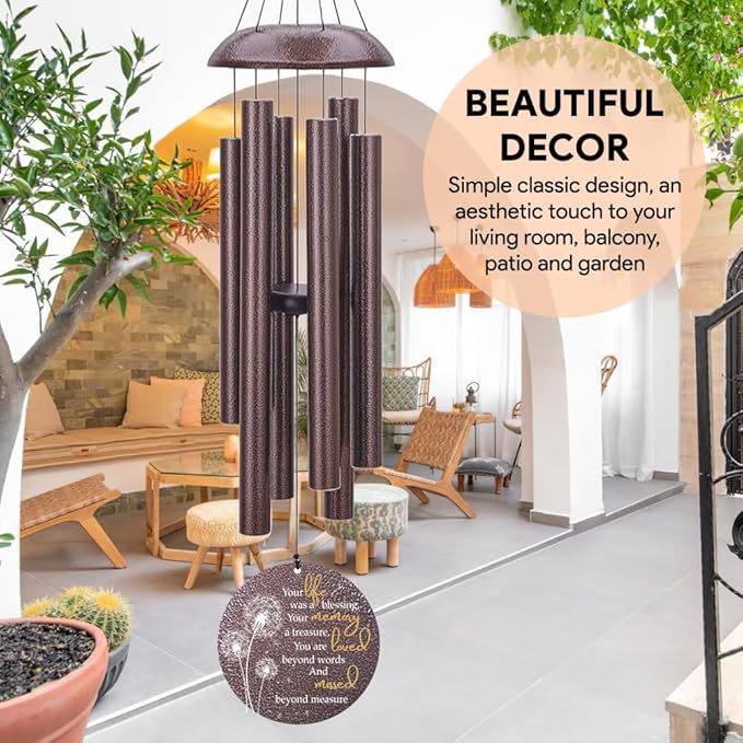 Sympathy Wind Chimes, Personalized Wind Chime for Loss of Loved Ones, Customized Tree Bird Wind Chimes, Commemorative Wind Chime Deep Tone (36inch)