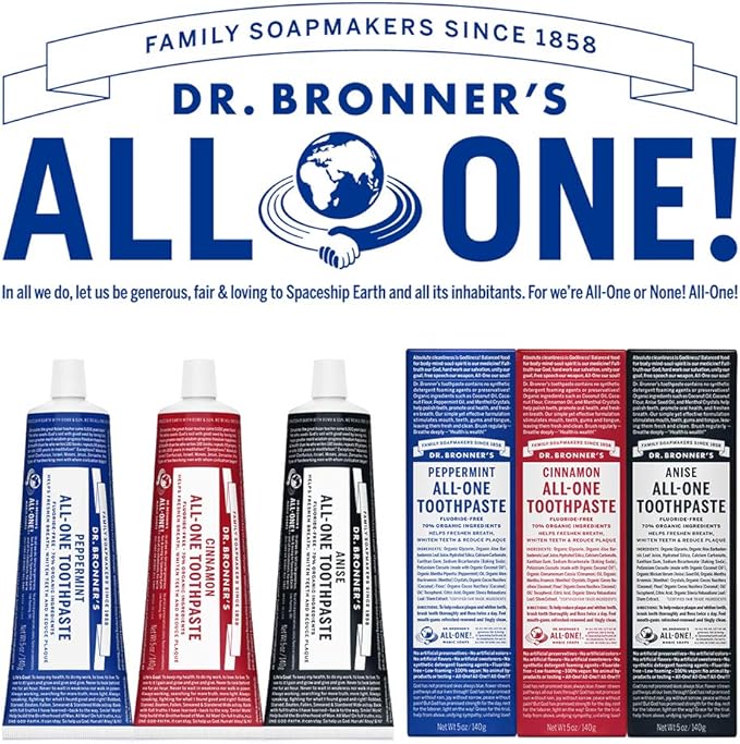 Dr. Bronner’s - All-One Toothpaste (Anise, 5 Ounce, 3-Pack) - 70% Organic Ingredients, Natural and Effective, Fluoride-Free, SLS-Free, Helps Freshen Breath, Reduce Plaque, Whiten Teeth, Vegan