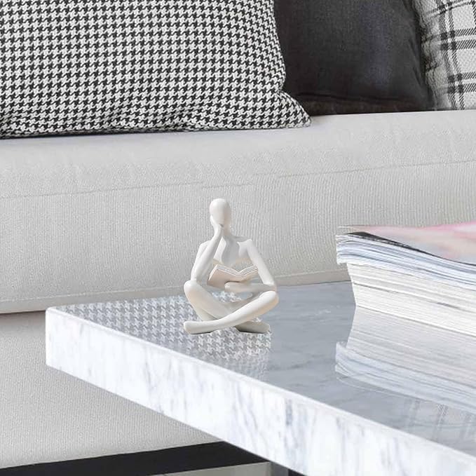 Bookshelf Decor Thinker Statue - Abstract Style Thinker Sculptures Modern Aesthetic Figurine Decoration Statues for Home Decor-Zuo Si-White