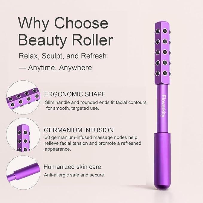 Beauty Sculptor Roller – 30 Germanium Massage Nodes for Facial Massager & Glow | Compact Beauty Tool for Lifting and Skin Care,Facial Roller (Purple, 1 PCS)
