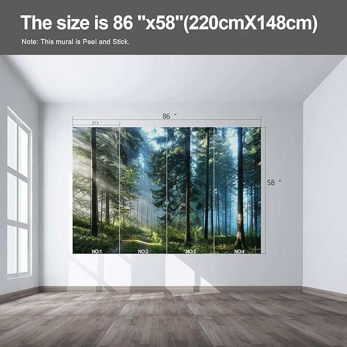 Forest Landscape Wall murals Woodland Tree Peel and Stick Wallpaper for Bedroom Living Room - 58"x86"