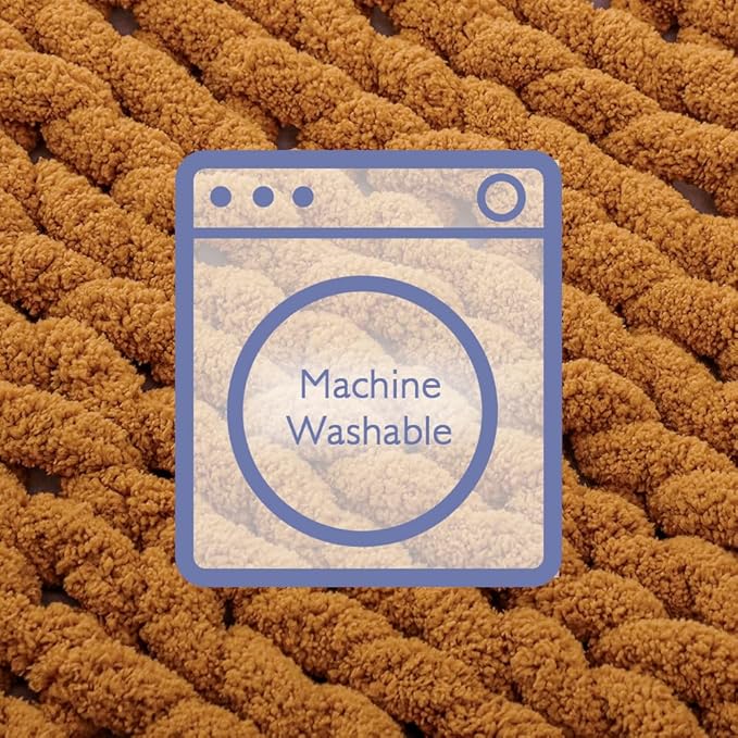 Bigacogo Chunky Knit Throw Blanket for Couch, 51x63 inches, 100% Hand Knitted with Thick Jumbo Chenille Yarn, Cozy Soft Large Rope Knot Cable Crochet Blankets for Sofa Bed Living Room, Burnt Orange