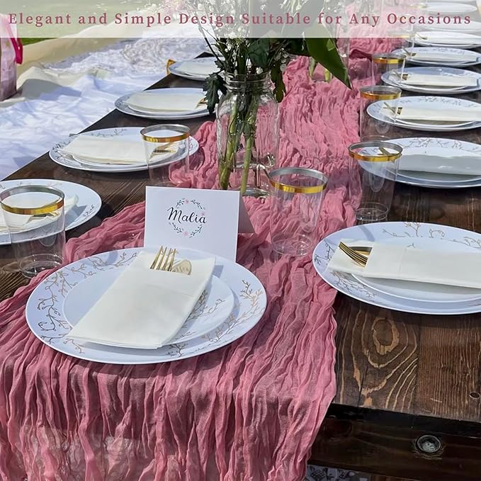 6 Pack Dusty Rose 10FT Cheesecloth Table Runner 20 x 120 Inch Long Rustic Gauze Fabric Cheese Cloth Table Runner for Wedding Bridal Baby Shower Table Decorations Boho Sheer Birthday Party Table Decor