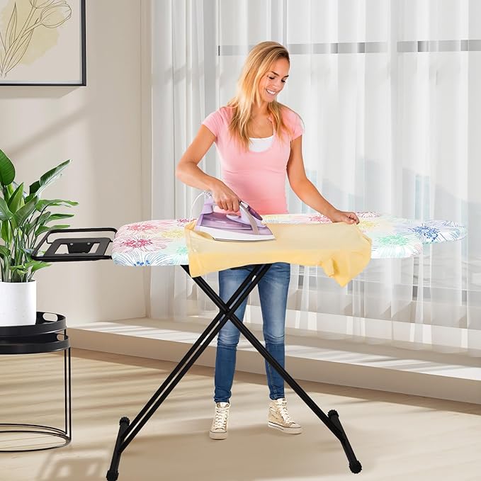 Extra Large Ironing Board with Hang Rail and Iron Rest 63" L x 20" W (Large with Iron Rest (Floral Cover))