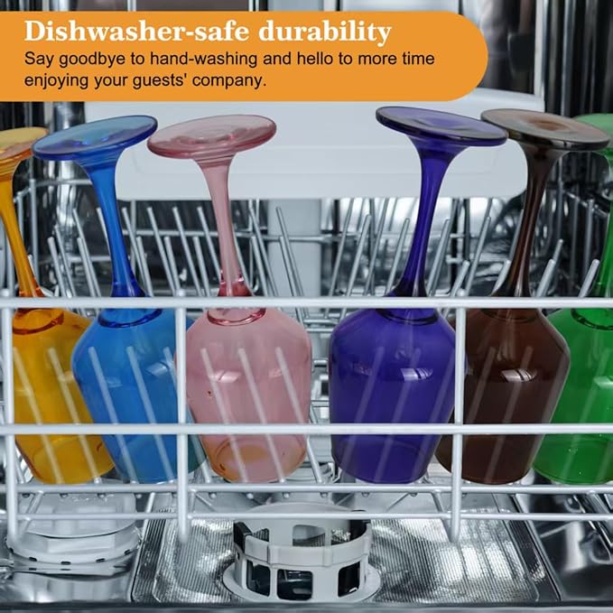 Colored Wine Glasses Set of 6-12oz Colorful Long Stem Wine Glass Cups, Multi Color Pretty Crystal Glassware, Hand Blown Goblets Drinkware, Unique Drinking Stemware Holiday Gift Set for Women